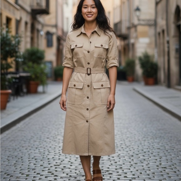 Lafayette 148 New York Dresses & Skirts - Lafayette 148 New York Khaki Belted Long Dress - Sz 16